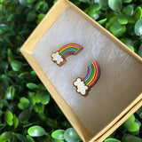 Rainbow Earrings. Itty Bitty Hand Painted Bamboo Rainbow and Cloud Stud Earrings. Made with love in the LLL Studio :) (Cute Colour Way)