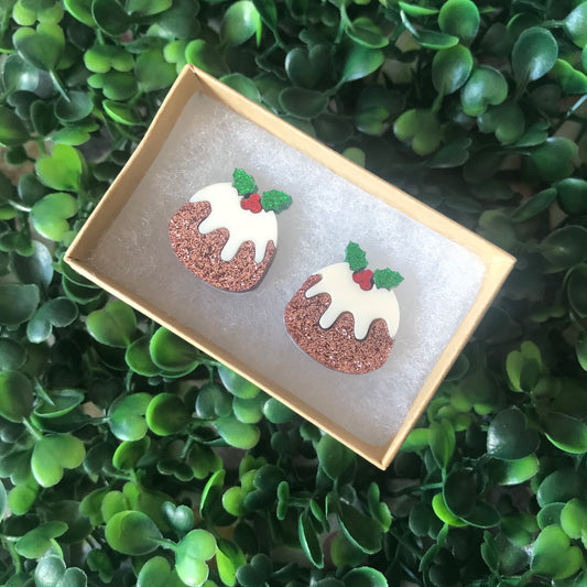 Christmas Pudding Stud Earrings. Detailed Teeney Tiny Layered Acrylic Christmas Pud Studs.