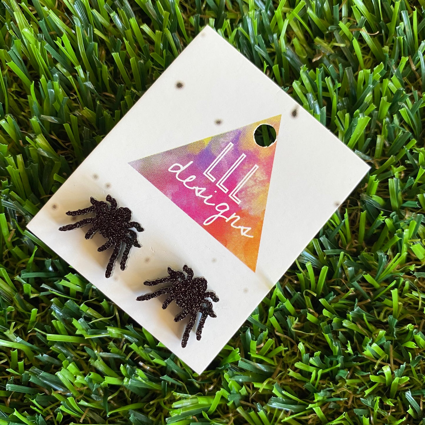 Spider Earrings - Tarantula Earrings - Glitter Black Acrylic Tarantula Stud Earrings.