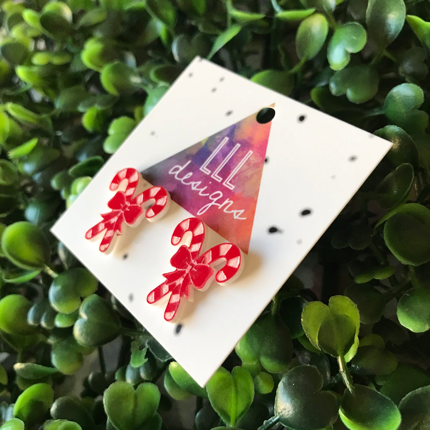 Candy Cane Red and White Stud Earrings with Bow.