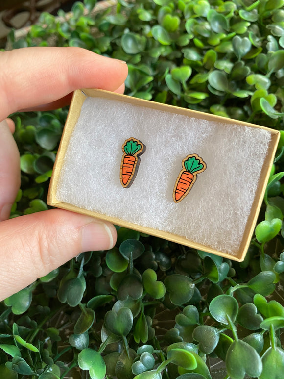 Carrot Earrings - Detailed Hand Painted Bamboo Earrings.