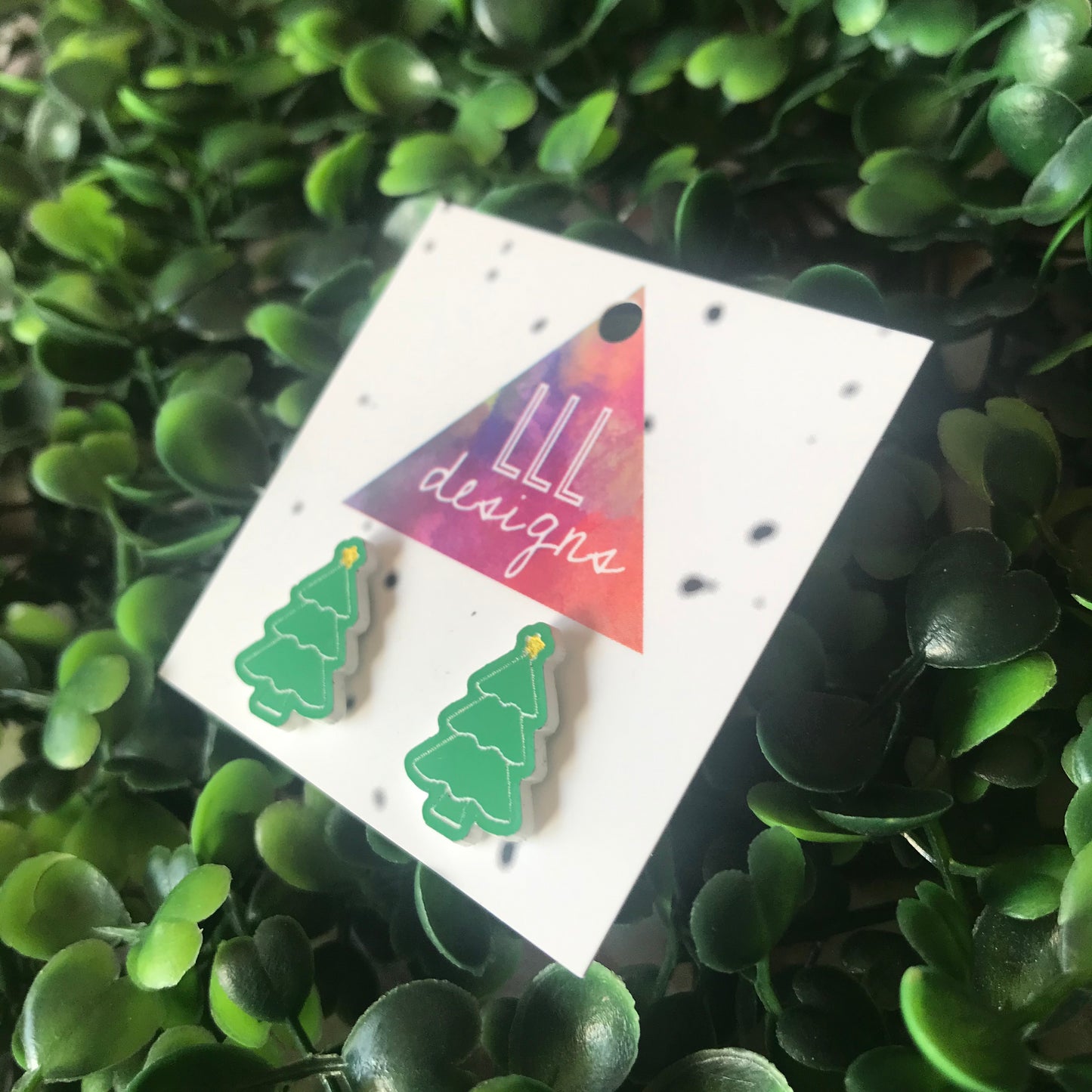 Christmas Tree Stud Earrings with Yellow Star Toppers.