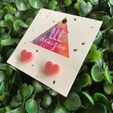 Glitter Pink Mini Love Heart Stud Earrings.