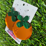 Orange Mirror Hoop Dangle Earrings - Fruity and Fun!