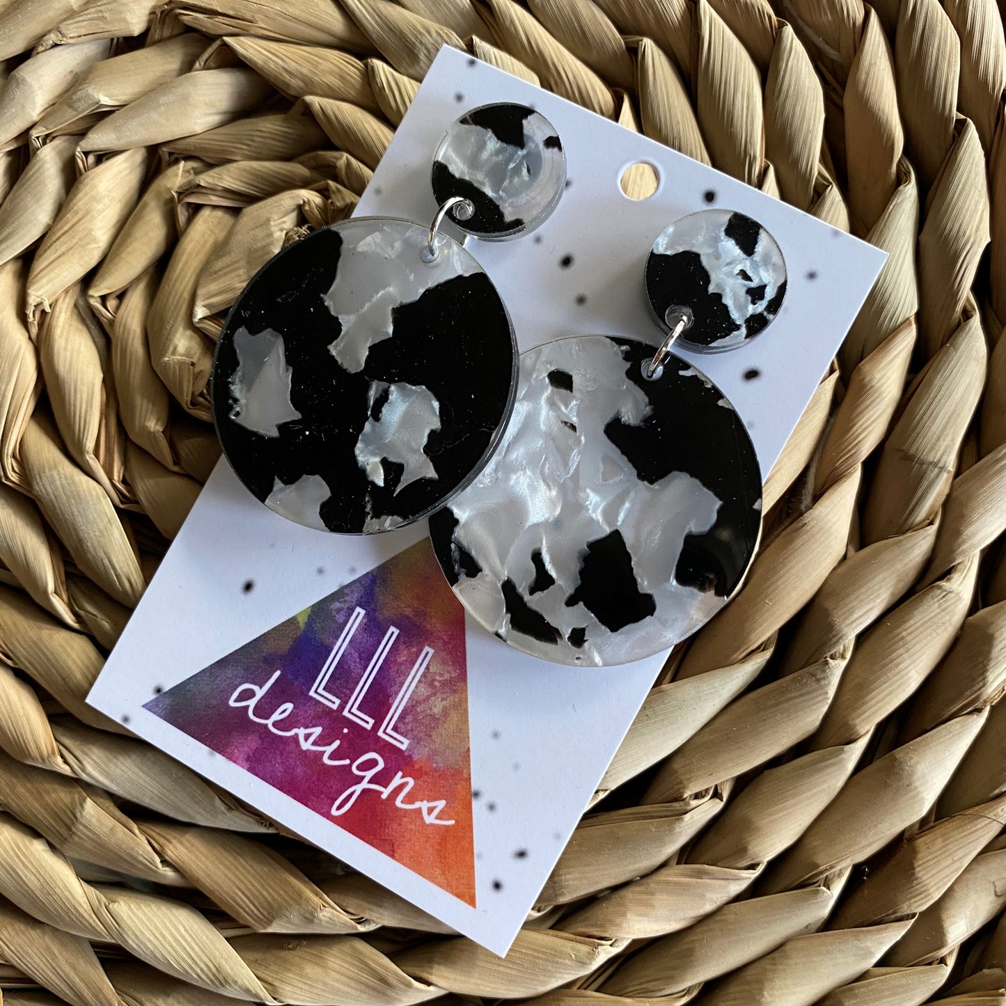 Panda Acrylic Circle Dangle Earrings. Each Pair has a Stunning Unique Pattern.