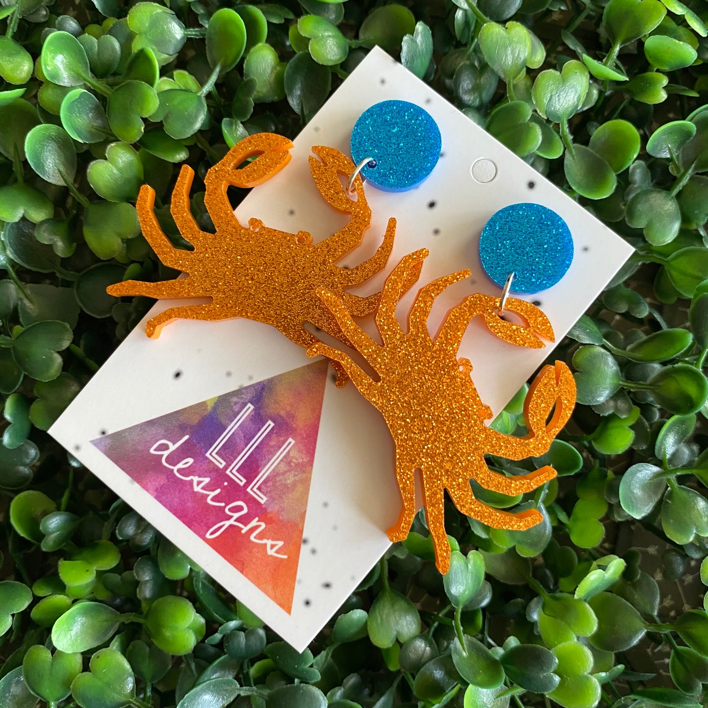 Crab Earrings. Glitter Orange Crab Statement Dangle Earrings.