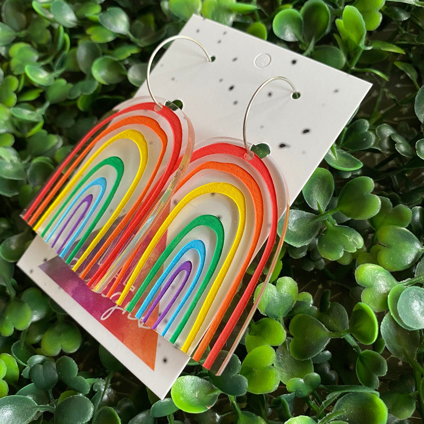 Rainbow Earrings. Fabulous Hand Painted Acrylic Rainbow Hoop Statement Earrings. The Perfect POP of Colour to Brighten any Day!