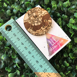 Centre of Canberra Etched Timber Brooch. ACT Australia
