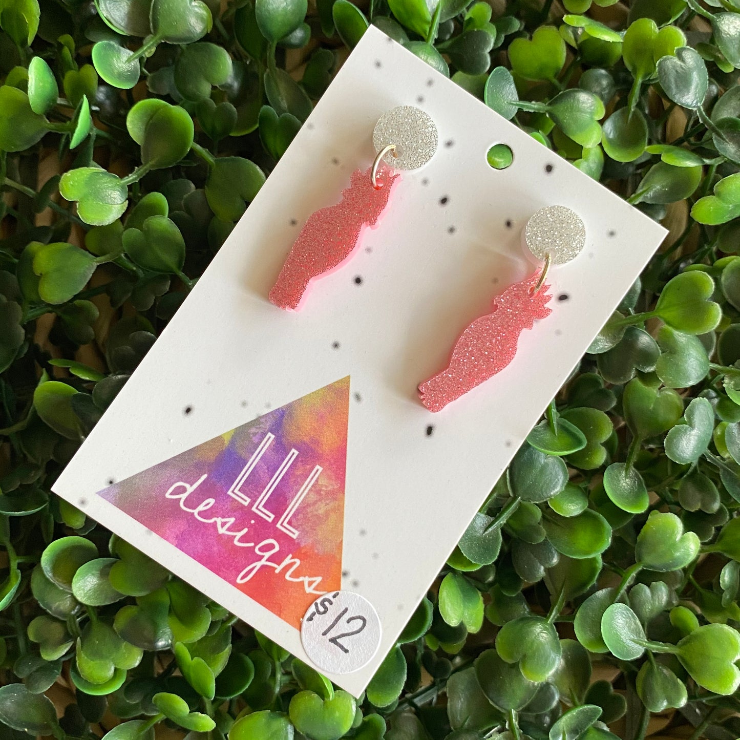 Glitter Galah Dangle Earrings. (mini size) Australian Earrings.