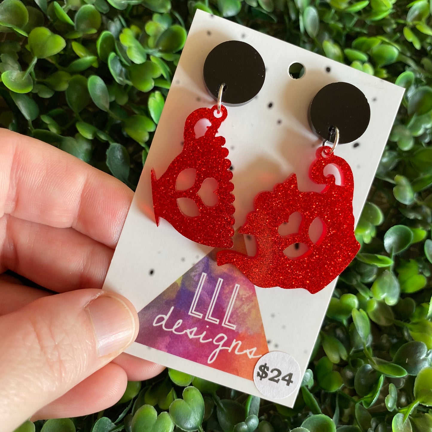 Tea Party Earrings. Glitter Red Tea Cup and Tea Pot Dangle Earrings.