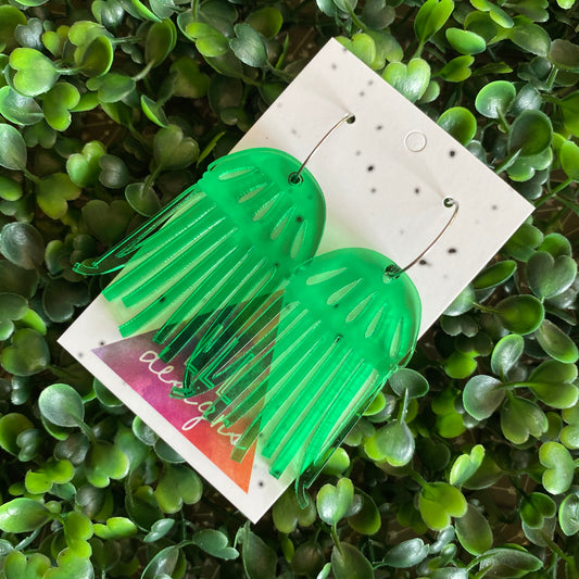 Jellyfish Earrings. Stunning Translucent Green Jellyfish Hoop Earrings. THe Hoops allow them to Wiggle and Dance as you move :)
