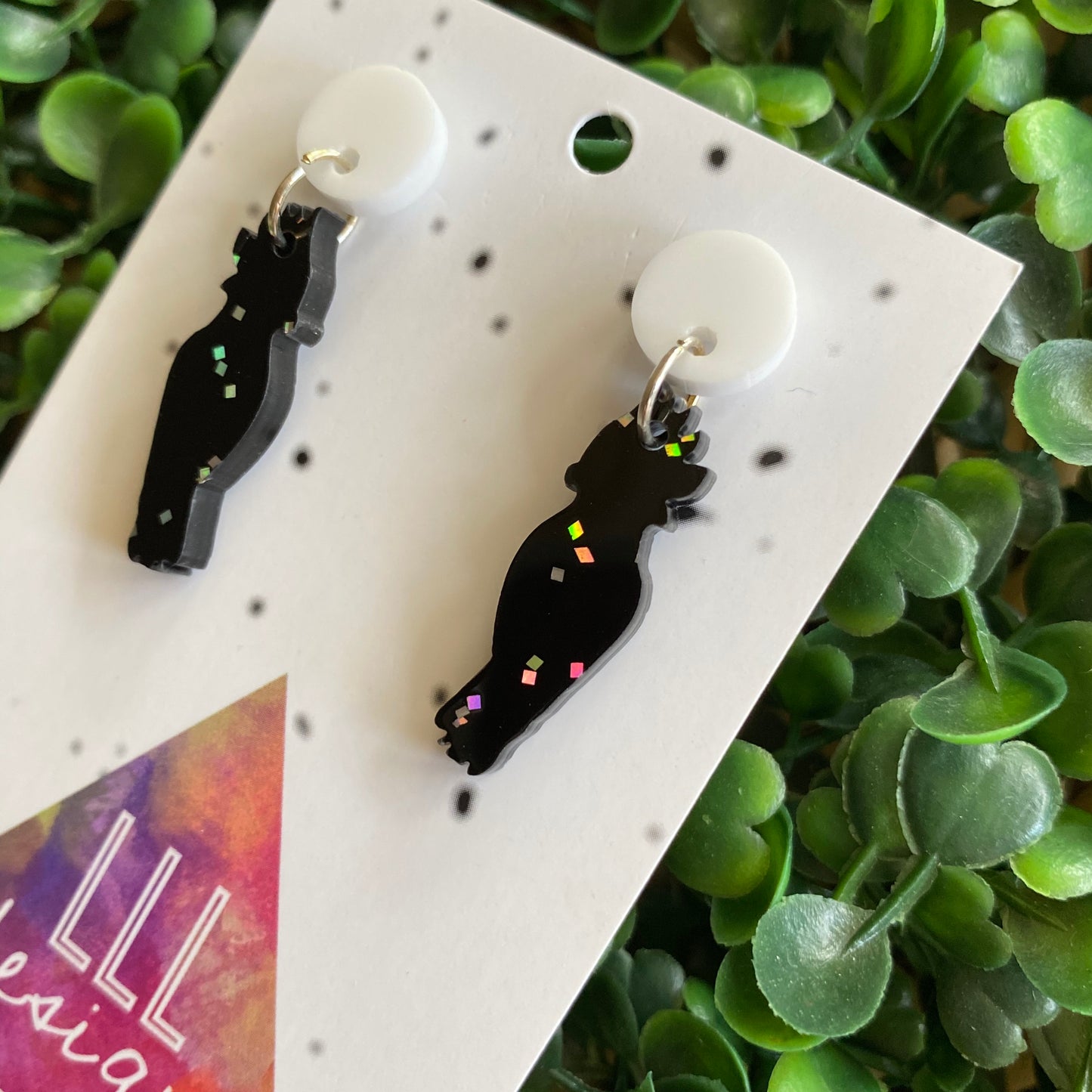Glitter Black Cockatoo Statement Dangle Earrings. (mini) Australian Earrings.