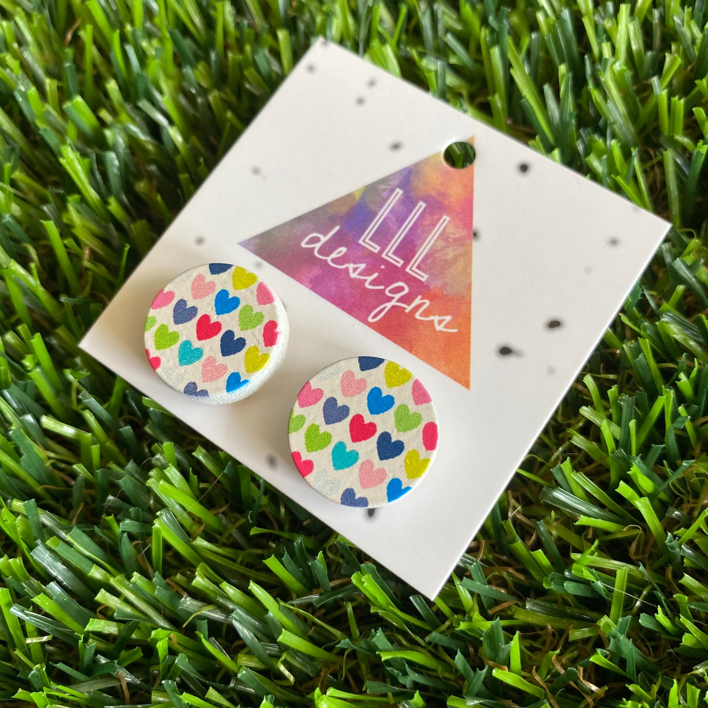 Rainbow Love - Printed Timber Stud Earrings.