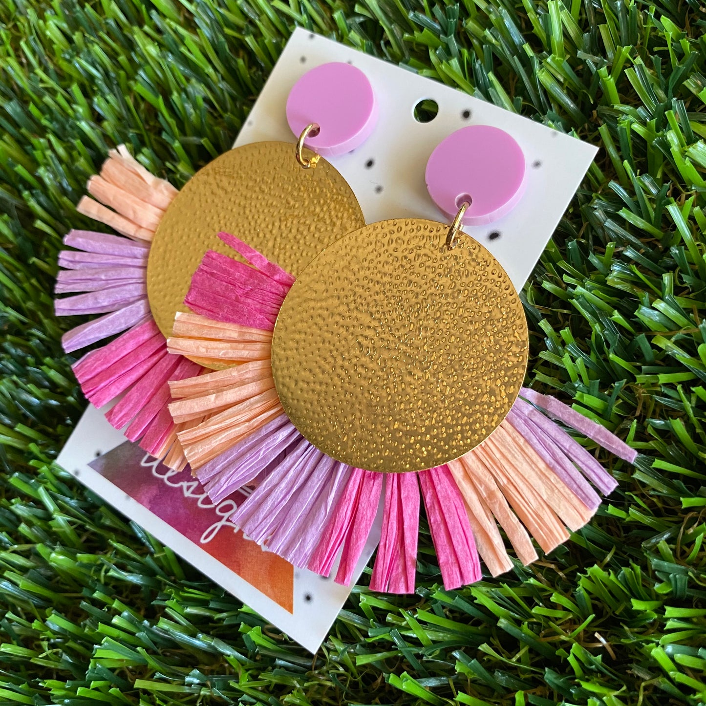 Pink and Purple Raffia Goddess Dangles.