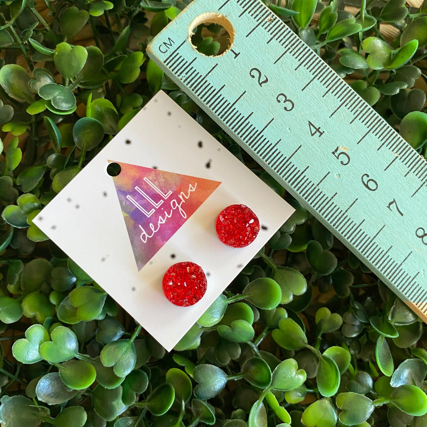 Glorious Red Faux Druzy Stud Earrings.