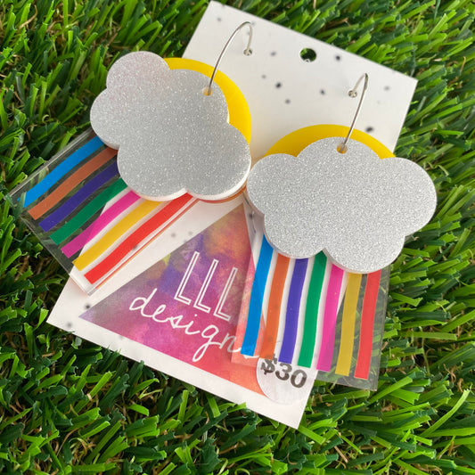 Silver Cloud Rainbow Stacker Hoop Dangle Earrings - Statement City Baby!!!