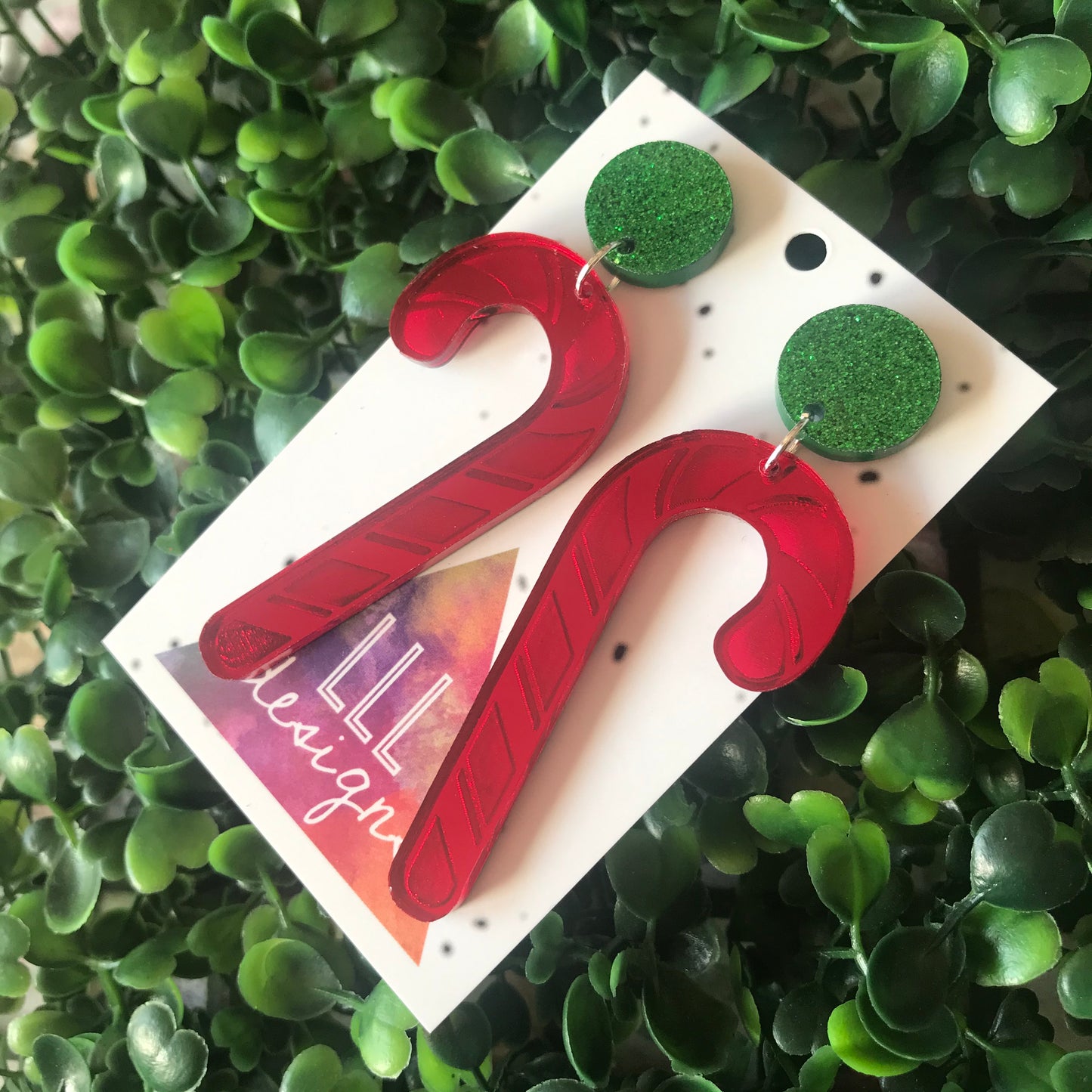 Candy Cane Christmas Red Mirror Dangle Earrings