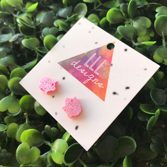 Glitter Pink Piggie Stud Earrings.