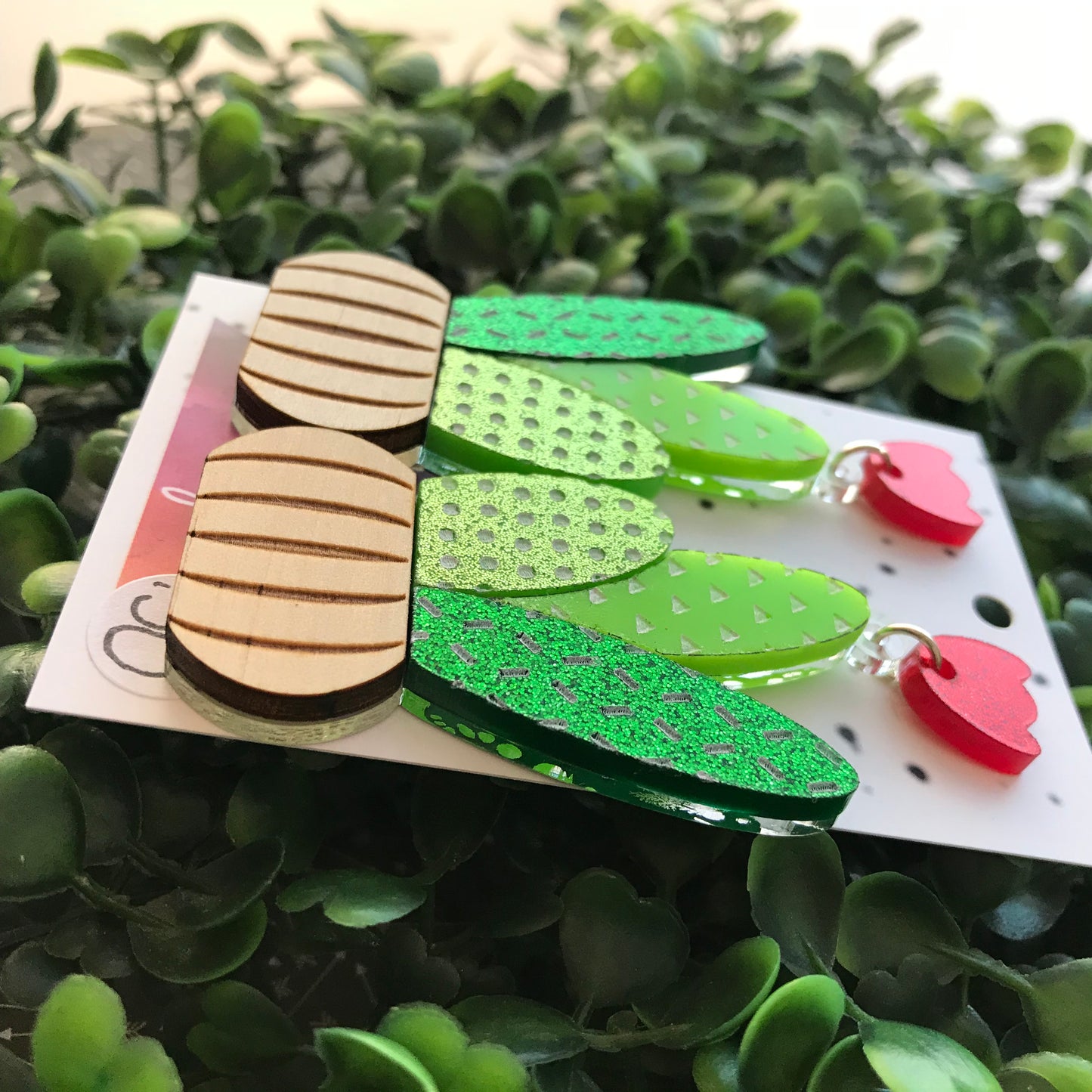 Cactus Earrings - Hand Painted Cactus Trio Dangle Earrings.