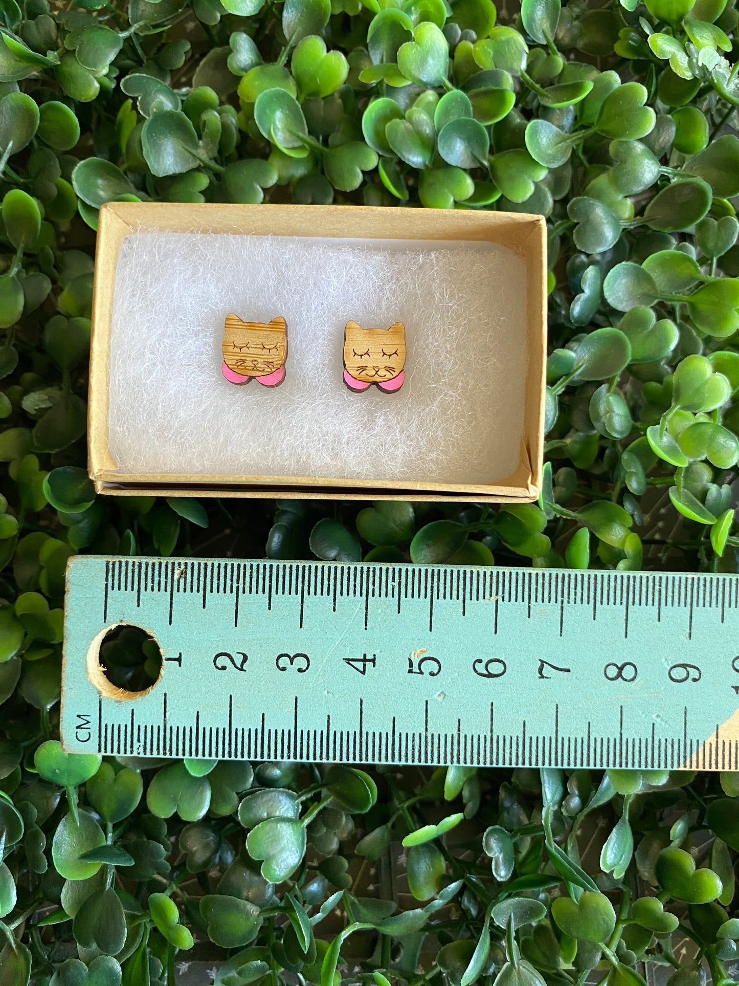 Sleepy Kitty Earrings - Detailed Hand Painted Bamboo Earrings - Available in 2 Stunning Colours.