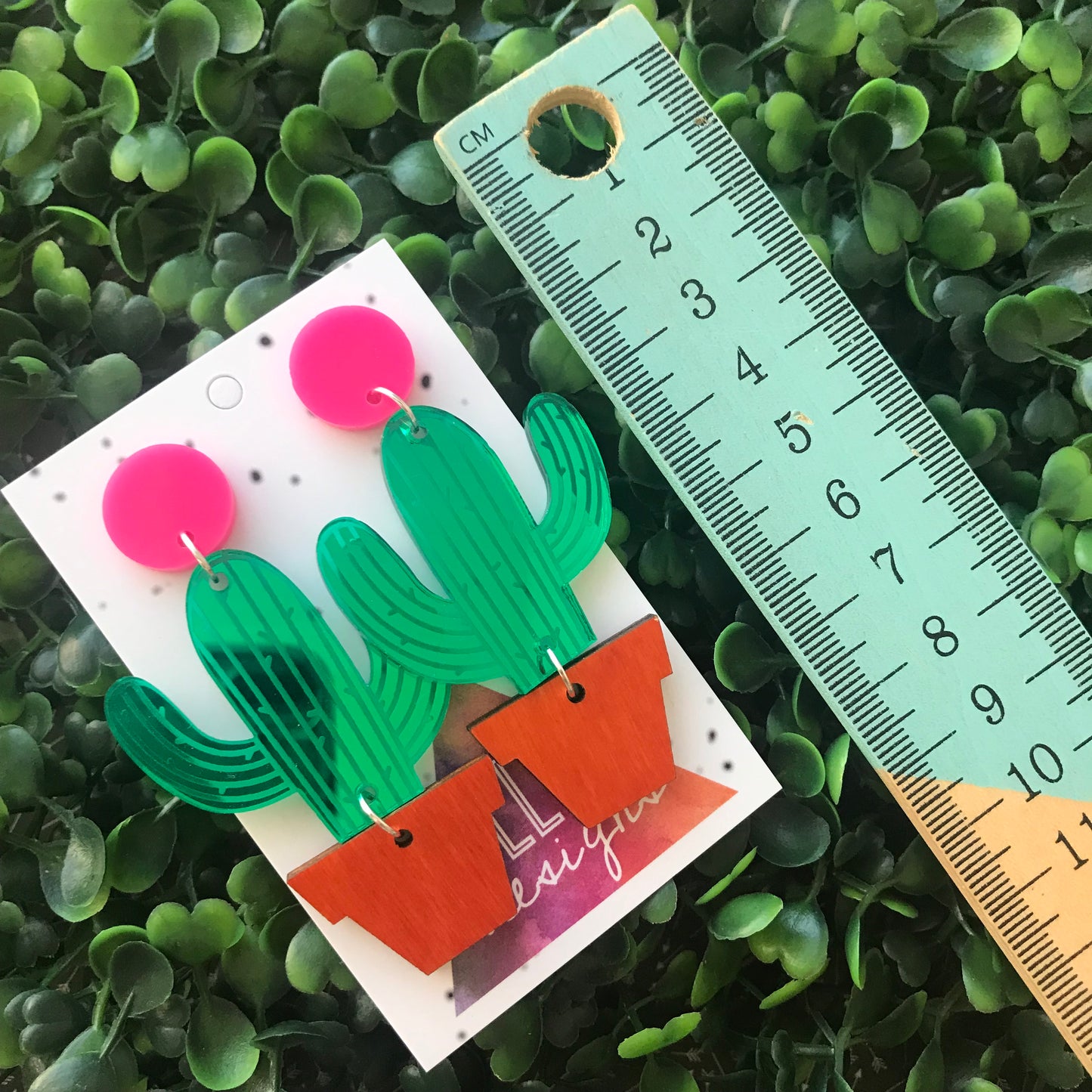 Potted Cactus Statement Dangle Earrings.