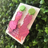 Lovely Llama Pink Mirror Dangle Earrings. Alpaca Earrings.