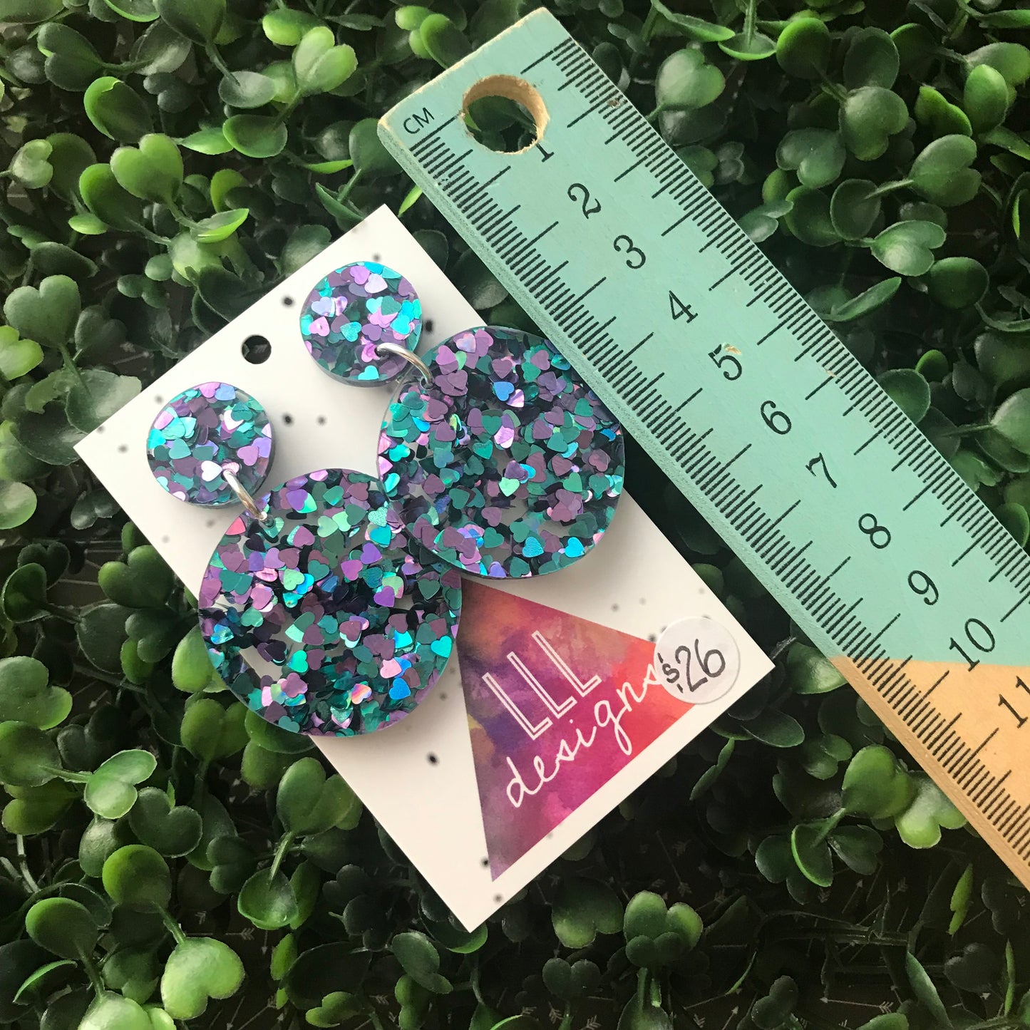 Super Glitzy Love Heart Confetti Dangle Earrings.
