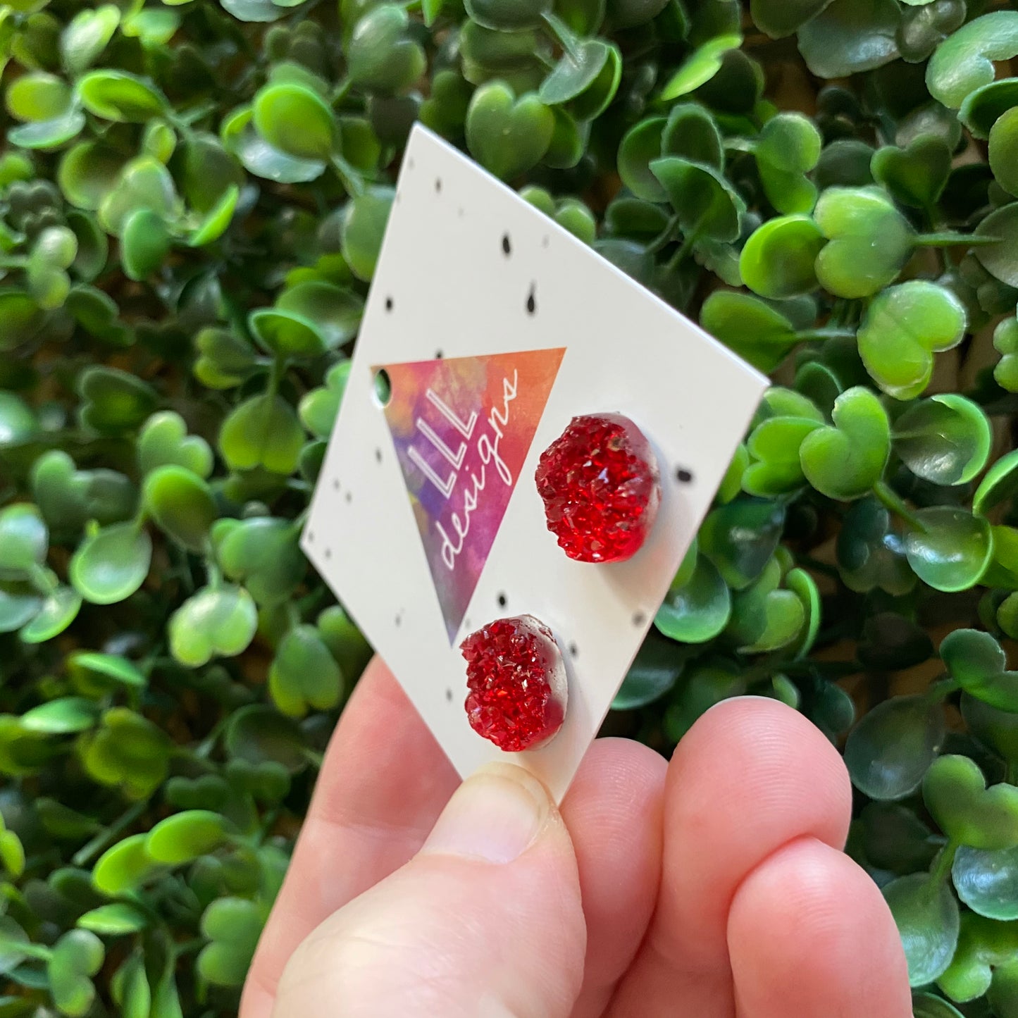 Glorious Red Faux Druzy Stud Earrings.