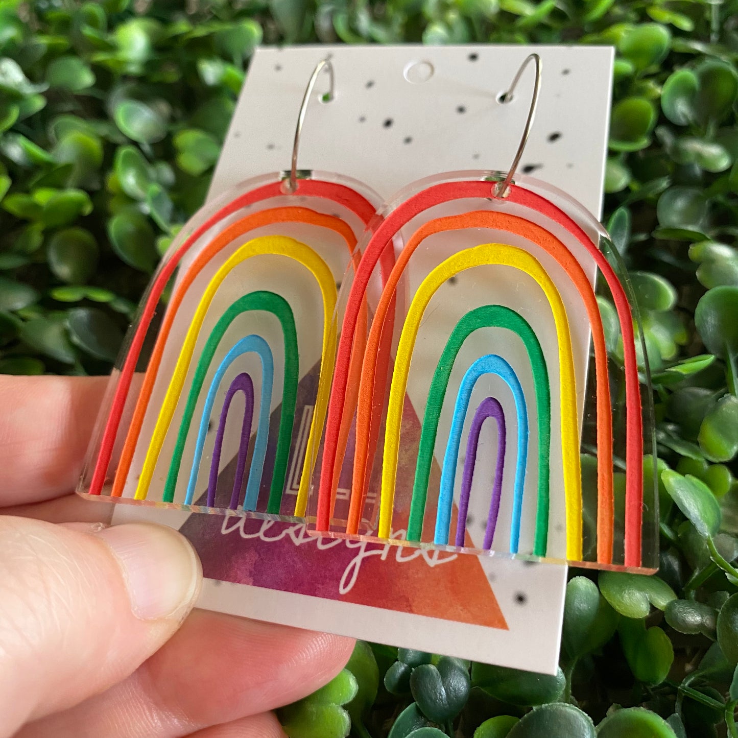 Rainbow Earrings. Fabulous Hand Painted Acrylic Rainbow Hoop Statement Earrings. The Perfect POP of Colour to Brighten any Day!