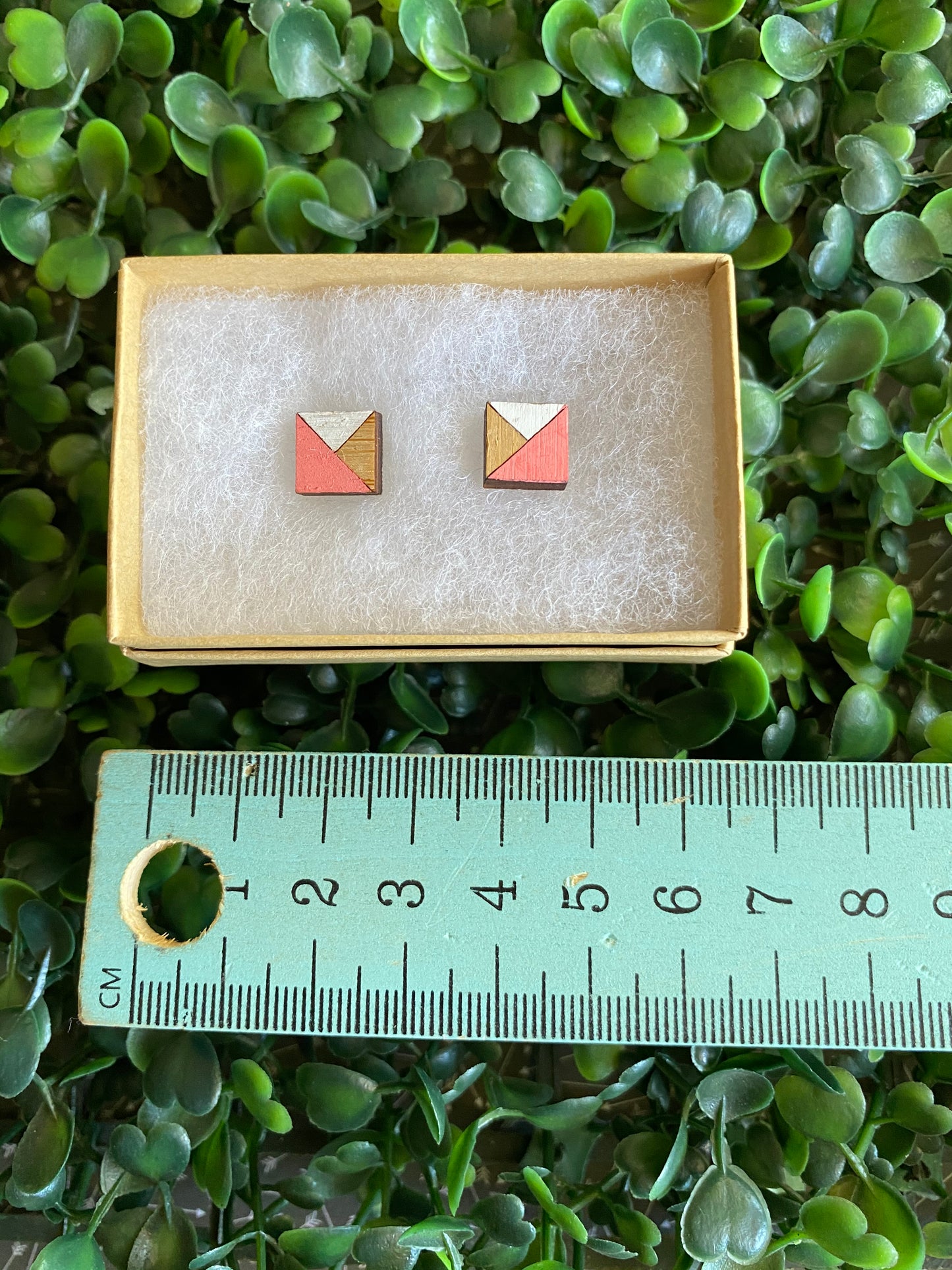 Geometric Square Earrings - Detailed Hand Painted Bamboo Earrings - Available in 2 Stunning Colour Combinations.
