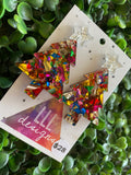 Rainbow Metallic Glitz Christmas Tree Statement Dangle Earrings with Silver Glitz Star Tops. #festiveaf