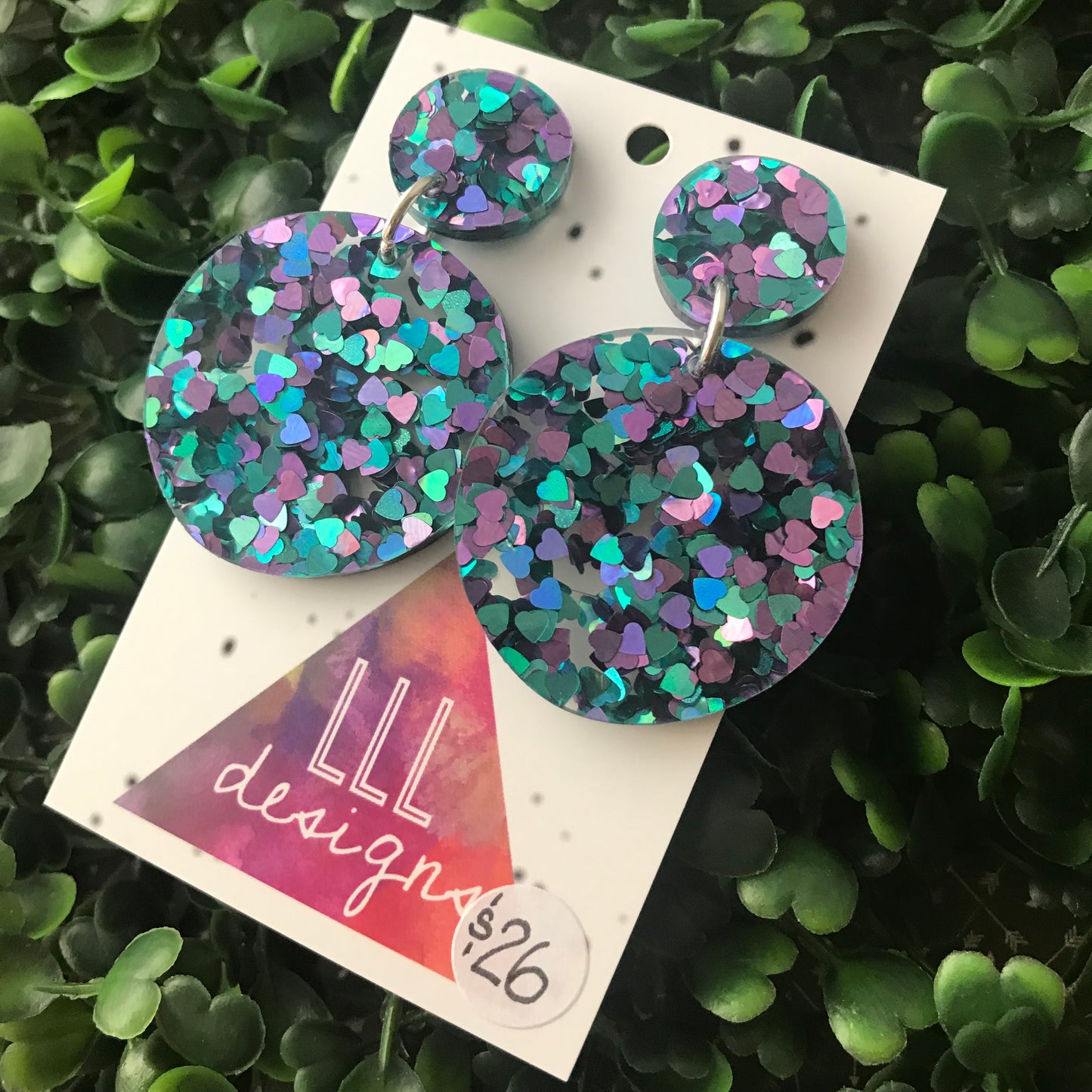 Super Glitzy Love Heart Confetti Dangle Earrings.