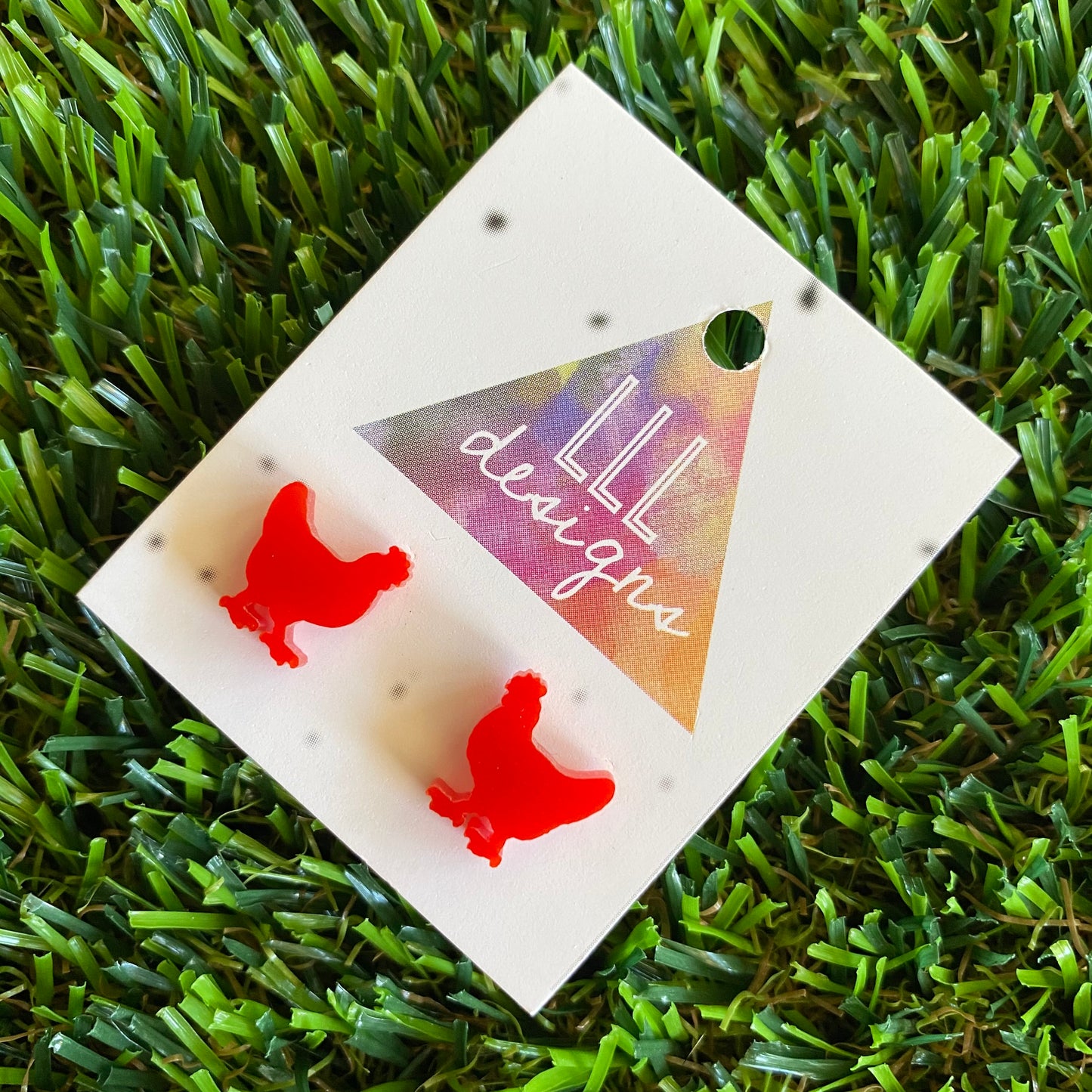 Chicken Earrings - Little Red Hen Acrylic Stud Earrings.