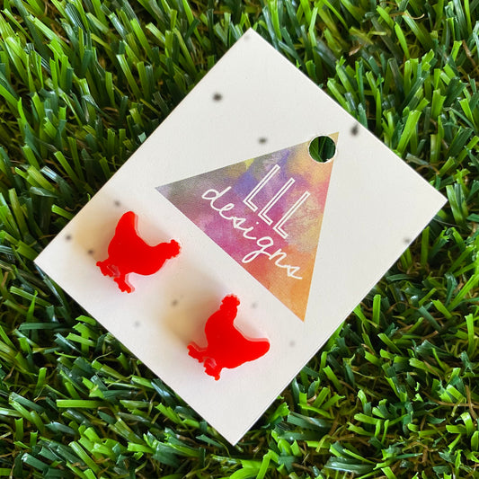 Chicken Earrings - Little Red Hen Acrylic Stud Earrings.