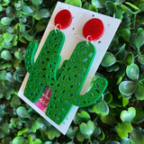Cactus Statement Dangle Earrings - Mega Cactus Dangles BABY! Red Tops to make them POP!!!