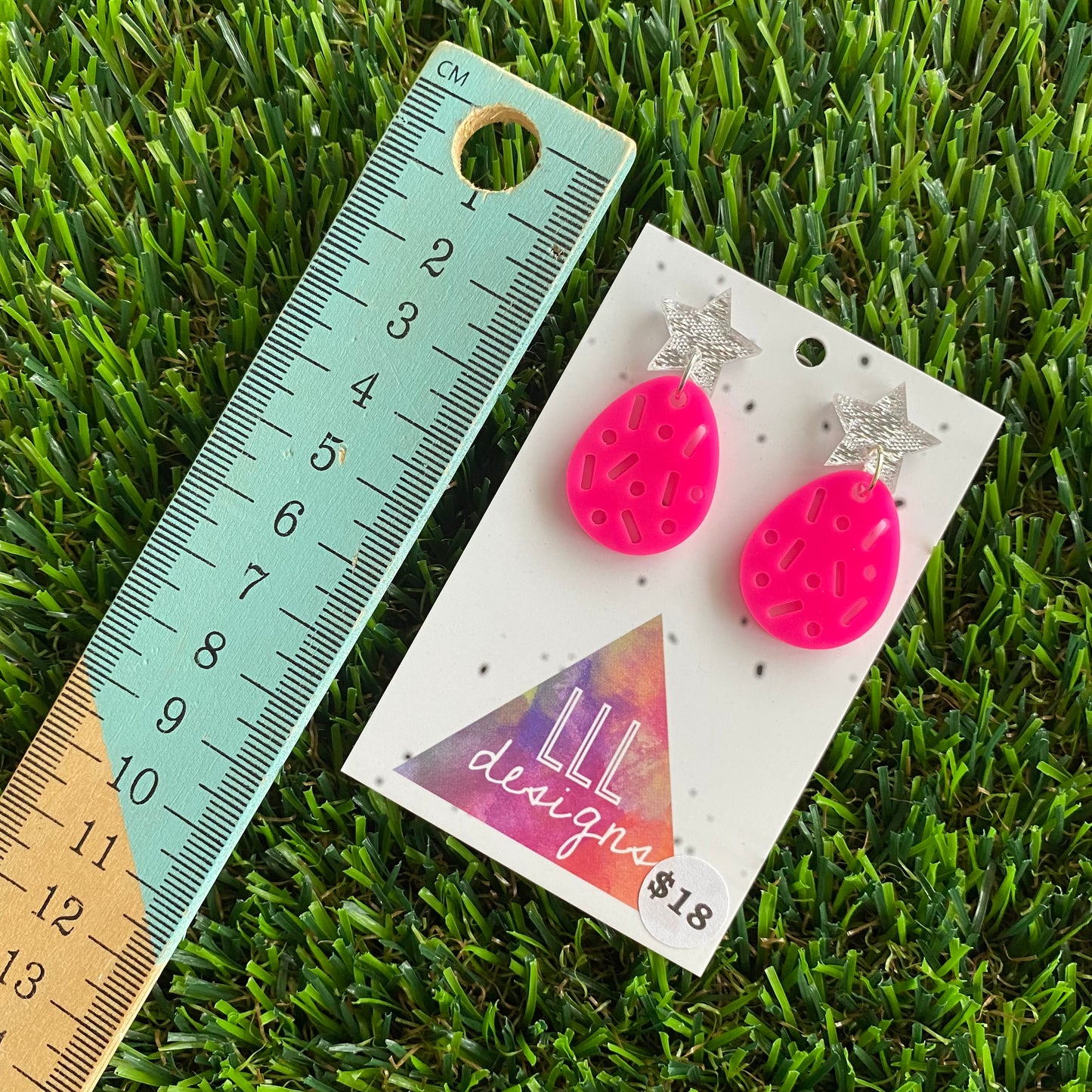 Hot Pink Lush Drop Dangle Earrings with Silver Glitz Star Toppers