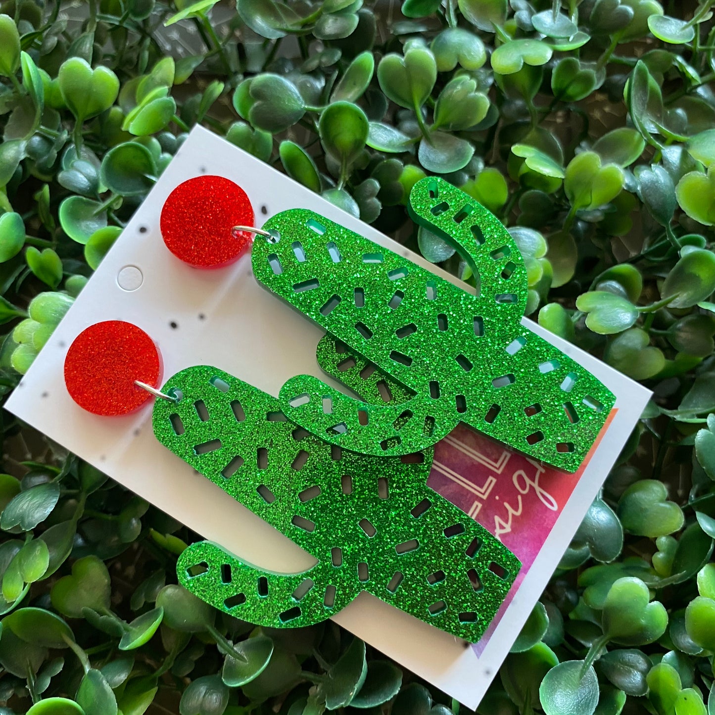 Cactus Statement Dangle Earrings - Mega Cactus Dangles BABY! Red Tops to make them POP!!!