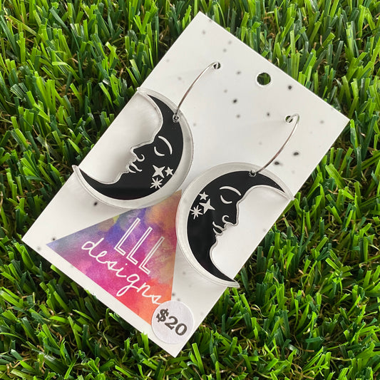 Goodnight Moon Hoop Dangle Earrings