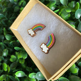 Rainbow Earrings. Itty Bitty Hand Painted Bamboo Rainbow and Cloud Stud Earrings. Made with love in the LLL Studio :) (Cute Colour Way)