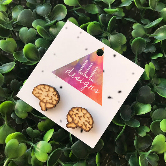 Laser Etched Brain Stud Earrings.