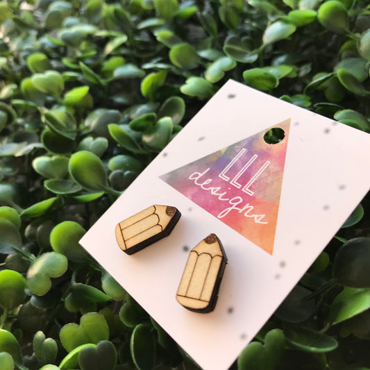 Laser Etched Timber Pencil Stud Earrings. A Perfect Teacher Accessory!