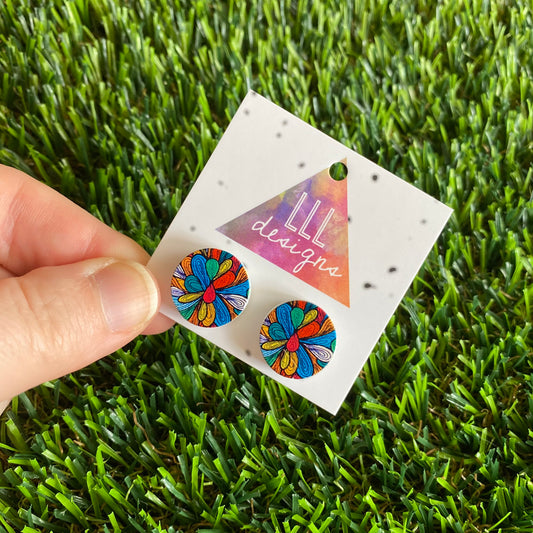 Colourful Artistic Petal Printed Stud Earrings.