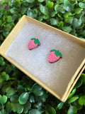Strawberry Earrings - Detailed Hand Painted Bamboo Earrings. Available in 2 Stunning Colours.