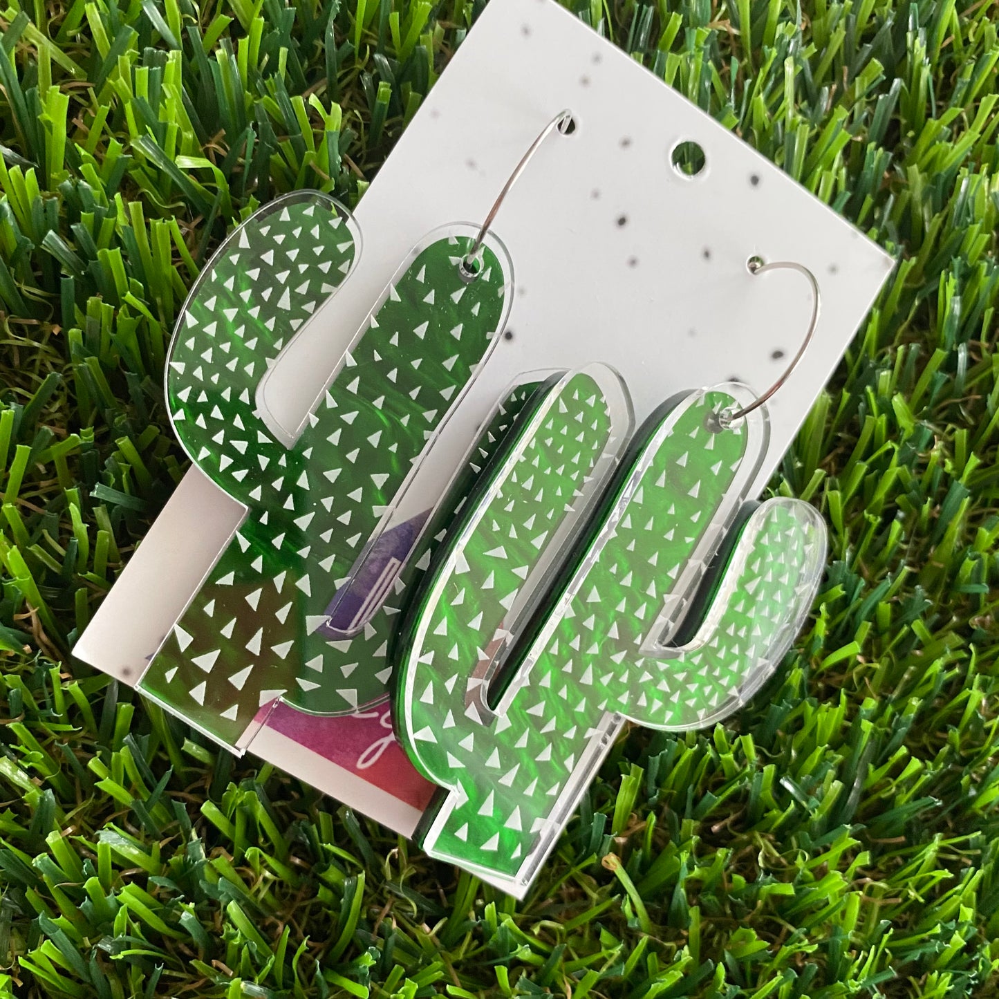 Desert Cactus Earrings - Double Layered Acrylic Hoop Dangle Earrings - Can be worn 3 ways!