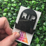 RIP Graveyard Brooch - Glitter Black Halloween Brooch.