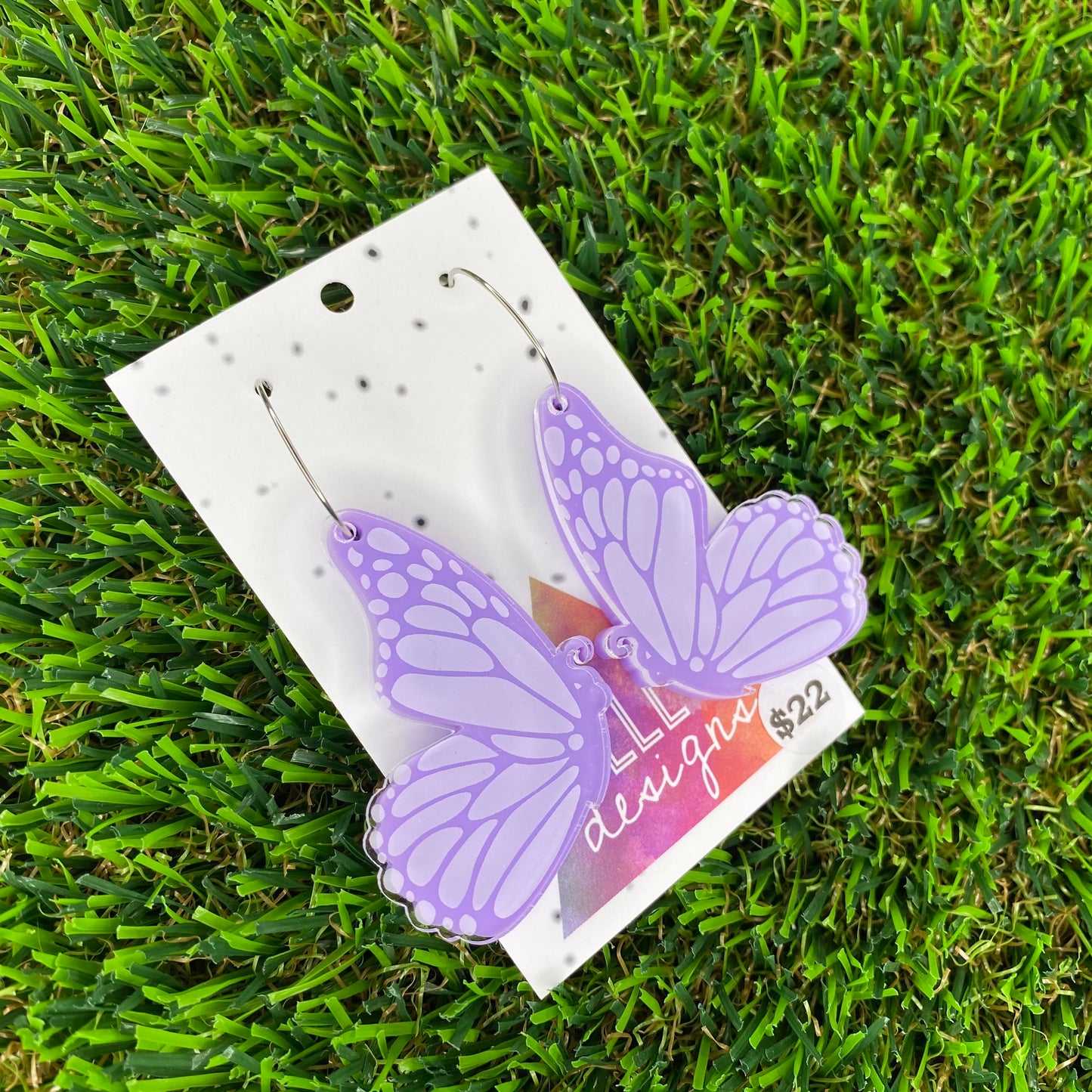 Lavender Butterfly Hoop Dangles - Double Layer - Can be worn 3 ways!