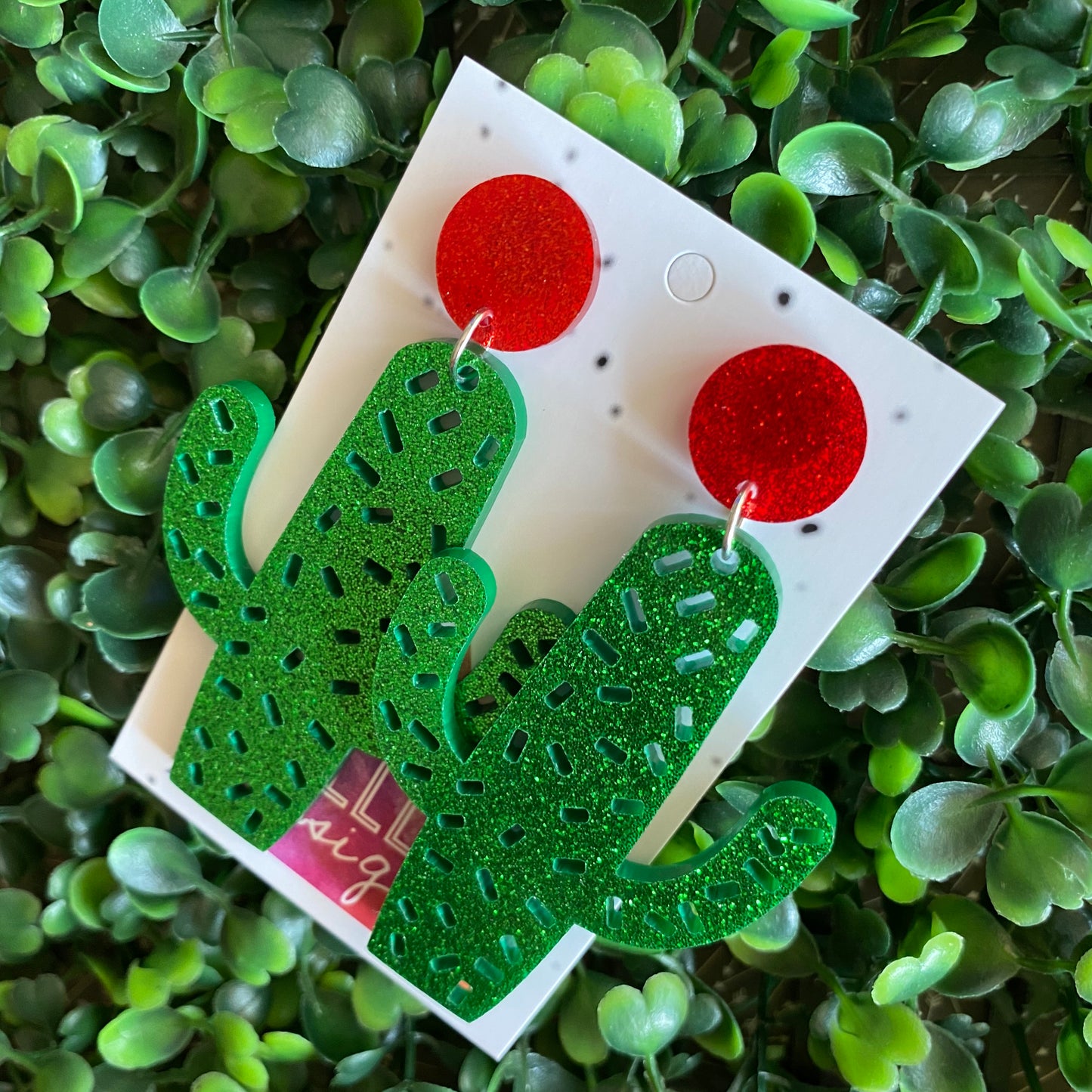 Cactus Statement Dangle Earrings - Mega Cactus Dangles BABY! Red Tops to make them POP!!!
