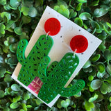 Cactus Statement Dangle Earrings - Mega Cactus Dangles BABY! Red Tops to make them POP!!!