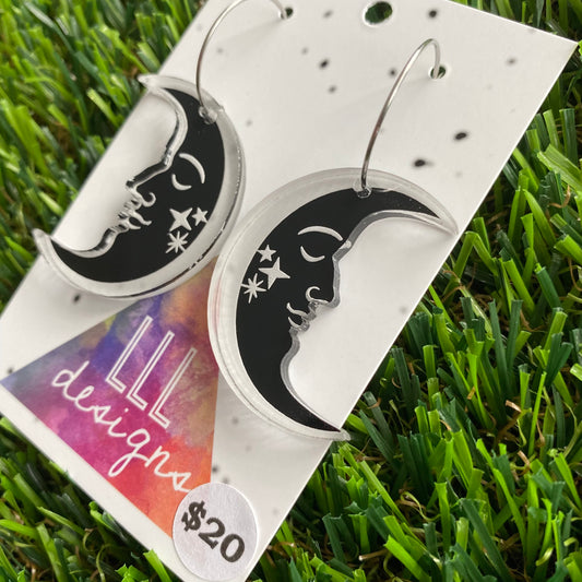 Goodnight Moon Hoop Dangle Earrings