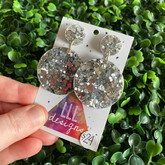 Silver Confetti Circle Dangle Earrings. All Kinds of Sparkle & Glitter Joy!